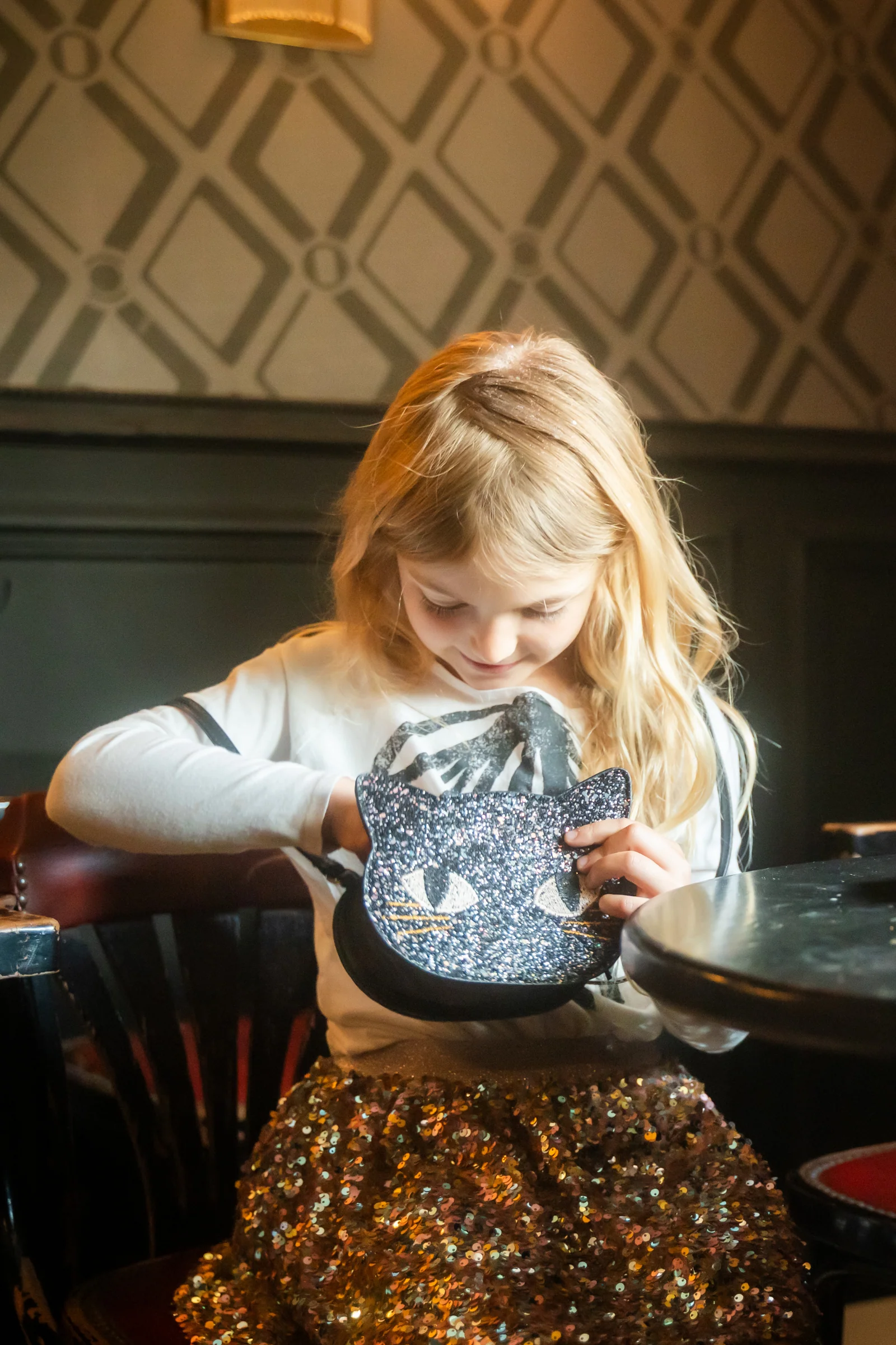 Cat's Meow Black Chunky Glitter Kitty Purse