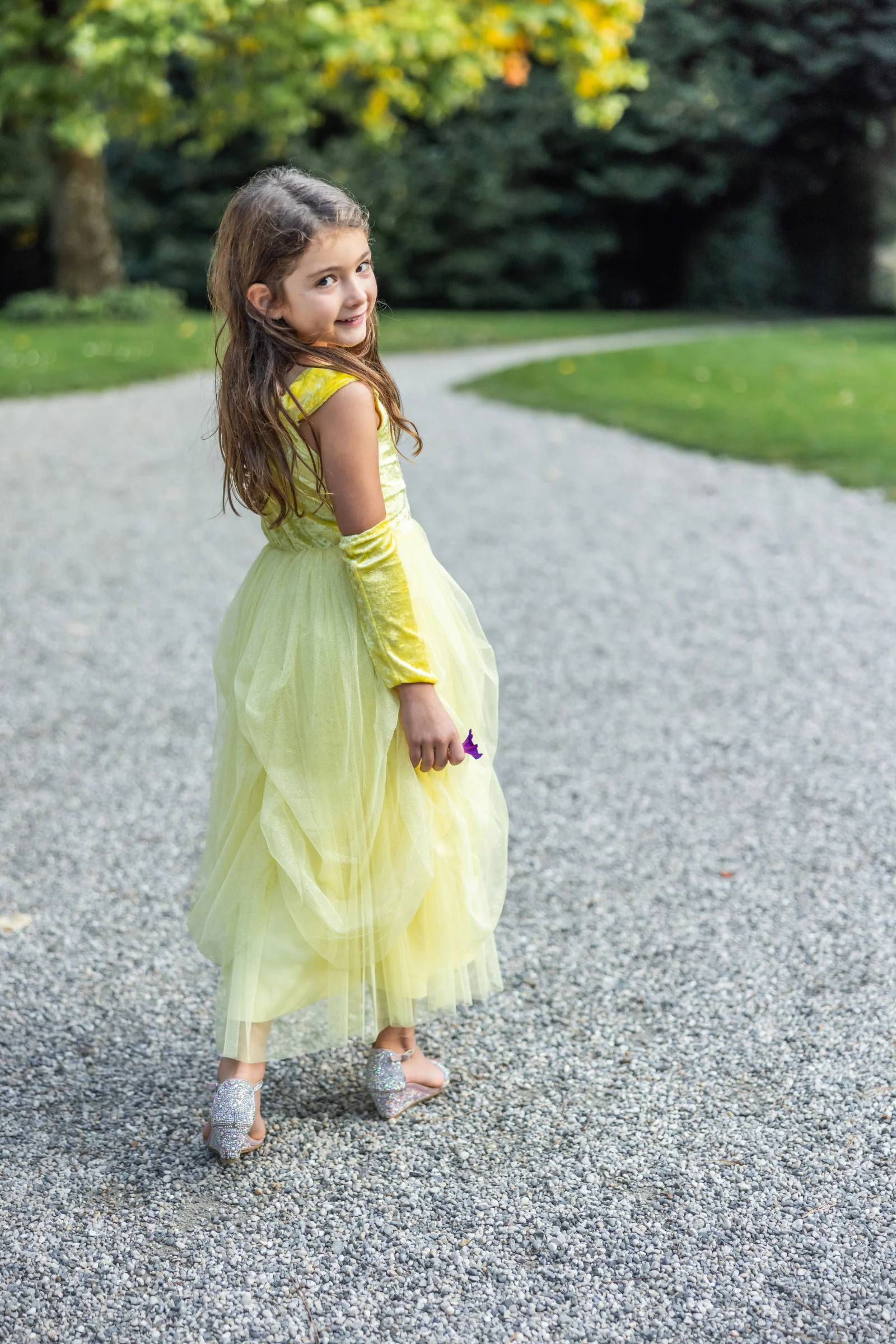Velvety Soft Yellow Princess Gown with Arm Warmers - Image 2